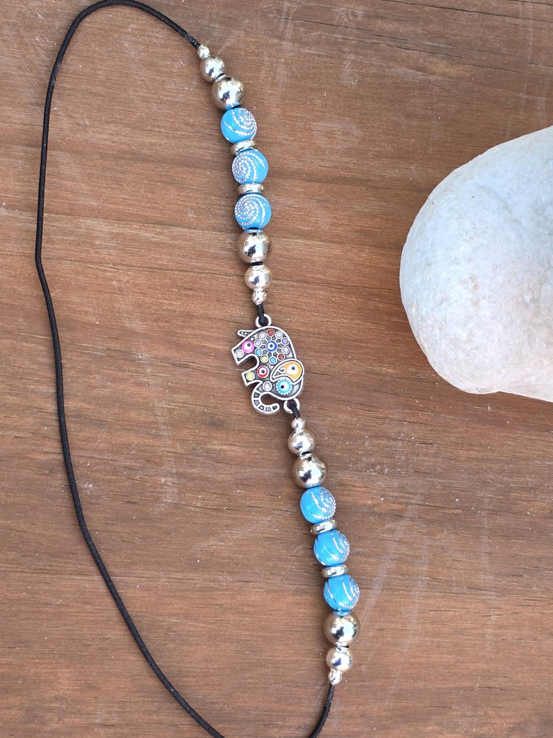 Elephant Elastic wraparound Bookmark - Beaded elephant charm page holder for Books, Diaries and Journals image 8