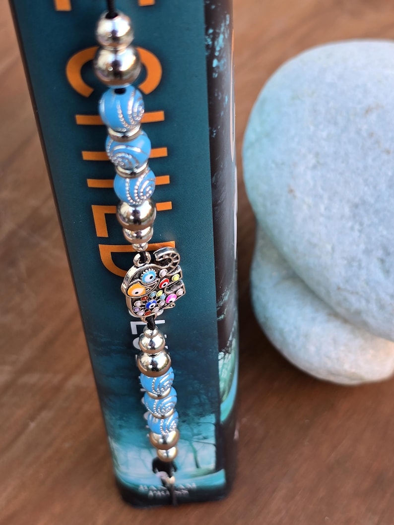 Elephant Elastic wraparound Bookmark - Beaded elephant charm page holder for Books, Diaries and Journals image 4