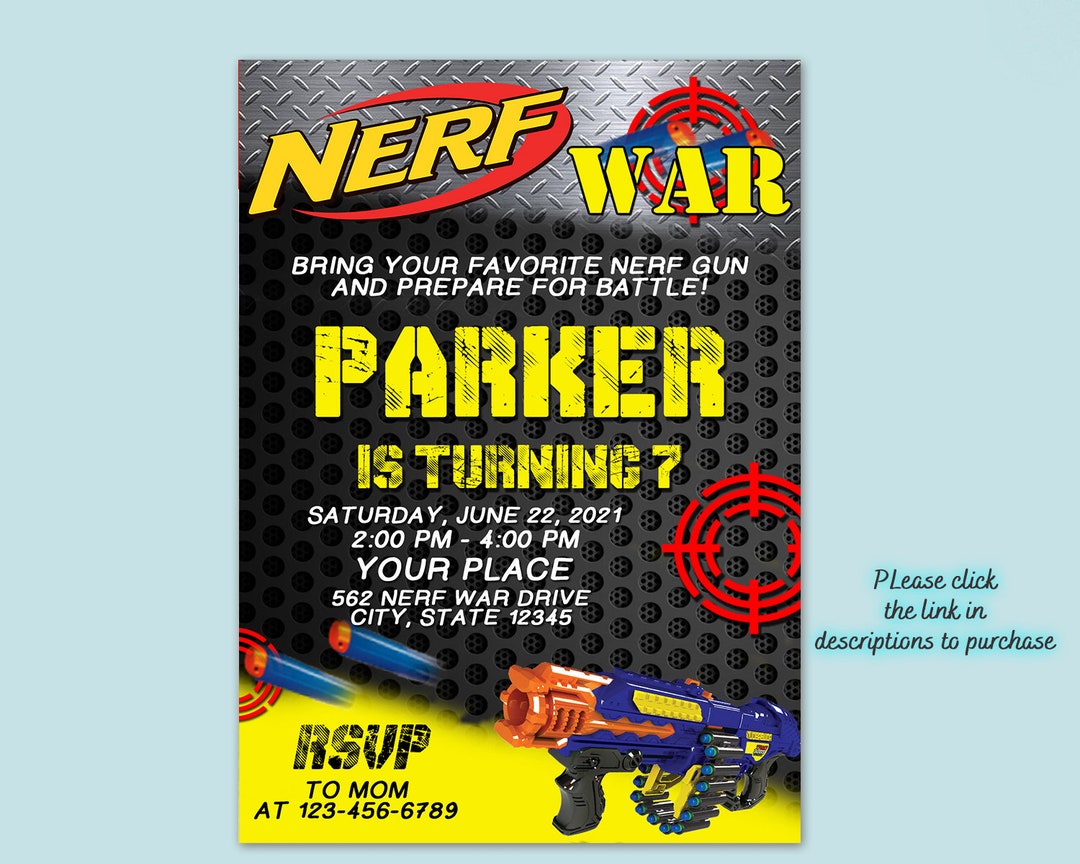 Personalize Nerf Birthday Invitation Nerf Party Invitation Etsy