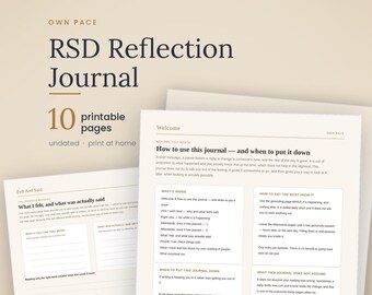 Diário para impressão sobre Disforia Sensível à Rejeição e TDAH, Caderno de exercícios sobre Disforia Sensível à Rejeição, Registro de Regulação Emocional, Diário de Reflexão para Neurodivergentes