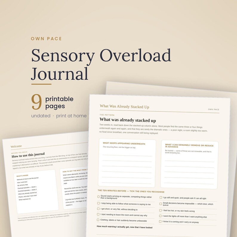 ADHD Sensory Overload Journal Printable, Sensory Processing Tracker, Overstimulation Log, Neurodivergent Planner image 1