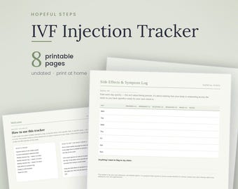 Puede incluir: Un rastreador de inyecciones de FIV imprimible de 8 páginas, que incluye un registro de efectos secundarios y síntomas con columnas para realizar un seguimiento diario de síntomas como hematomas, dolor, hinchazón, dolor de cabeza y estado de ánimo.