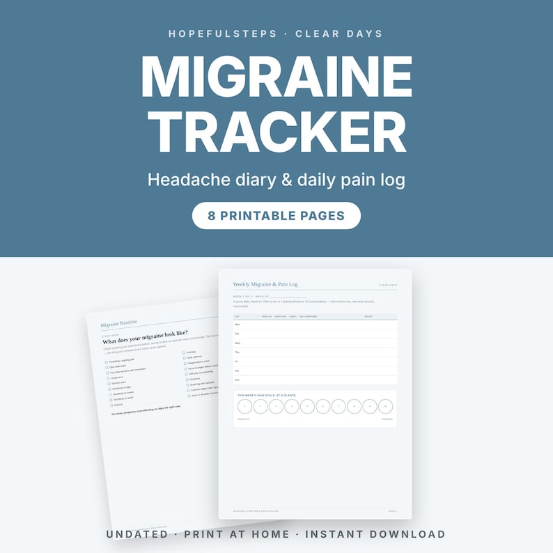 Migräne-Tracker zum Ausdrucken, Kopfschmerztagebuch & tägliches Schmerzprotokoll (PDF) Bild 1