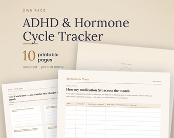 Planilha para Rastreamento do Ciclo Hormonal do TDAH (Imprimível), Registro do Ciclo de Sintomas do TDAH, Diário de Foco na Perimenopausa, Download Digital em PDF, Download Instantâneo