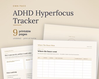 Rastreador de Hiperfoco para TDAH, Diário de Trabalho Profundo, Registro de Foco (Download Digital em PDF)
