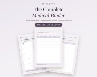 Complete Medical Binder Printable, Medical Records Organiser, Medication & Appointment Tracker, A4 and US Letter PDF