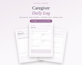 Diário de Cuidados Diário para Idosos (Imprimível), Registro de Cuidados com Idosos, Registro de Cuidados com Demência, Folha de Medicação e Transição de Cuidados, Download Digital em PDF, Download Instantâneo