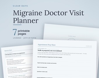 Planilha imprimível para agendamento de consultas médicas para enxaqueca, folha de preparação para consultas, registro médico de dores de cabeça, download digital, download instantâneo.