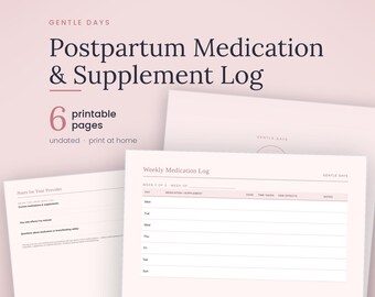 Registro de Suplementos de Medicação Pós-Parto, Planejador de Saúde para Novas Mamães (Download Digital)