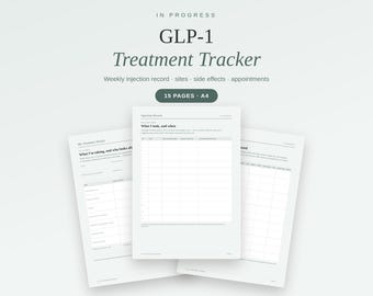 GLP-1 Treatment Tracker Printable UK, Weekly Injection Log, Injection Site Record, Side Effects, Appointments, A4 PDF