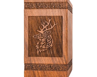Personalized Cremation Urn for Human Ashes Adult Deer Engraved Wooden Funeral Urn Large Urn for Adults Rosewood Handcrafted Memorial