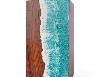 Personalized Wooden Urn Box for Human Ashes, Ocean Wave Epoxy Artwork, Rosewood Cremation Urn, Wooden Keepsake for Memories