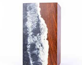 Personalized Wooden Urn Box for Human Ashes, Ocean Wave Epoxy Artwork, Rosewood Cremation Urn, Wooden Keepsake for Memories