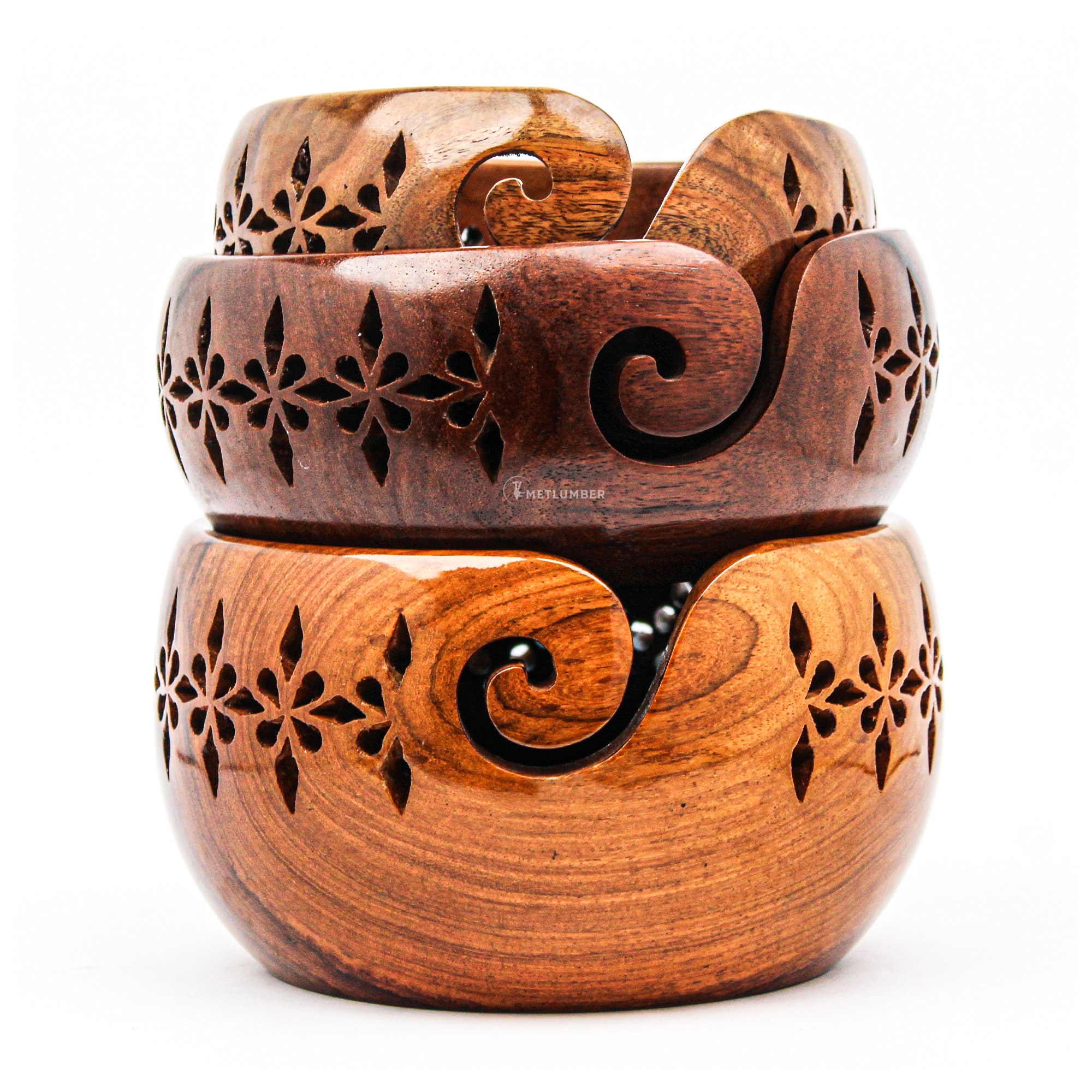 9 Wood Leaf Engraved Yarn Bowl by K+C