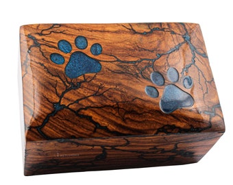 Fractal Burned 2 Paws Pet Cremation Urn for Dogs, Cats Ashes with Epoxy Artwork, Handcrafted Rosewood Memorial for Pets, A Premium Keepsake