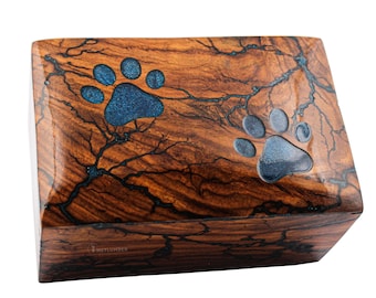 Fraktal Gebrannte 2 Pfoten Haustier-Einäscherungs-Urne für Hunde, Katzen-Asche mit Epoxy-Kunstwerk, Handgefertigtes Palisander-Denkmal für Haustiere, Ein Premium-Andenken