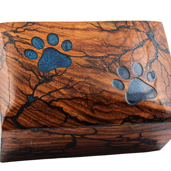 Fractal Burned 2 Paws Pet Cremation Urn for Dogs, Cats Ashes with Epoxy Artwork, Handcrafted Rosewood Memorial for Pets, A Premium Keepsake