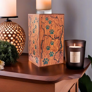 Zielone łapy epoksydowe, fraktalna spalona urna kremacyjna dla zwierząt na prochy, drewniana urna dla zwierząt na prochy, duża urna na pamiątki, pudełko premium na pamiątkę dla zwierząt