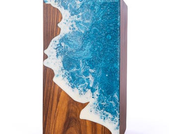 Personalized Wooden Urn Box for Human Ashes, Ocean Wave Epoxy Artwork, Rosewood Cremation Urn, Wooden Keepsake for Memories