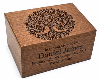 Personalized Adult Cremation Urn for Human Ashes Tree Of Life Wooden Urn for Pets or Human Ashes Rosewood Memorial Funeral Urn Keepsake Box
