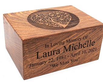 Personalized Urn Cremation Urn for Adult Human Ashes Tree Of Life Wooden Urn for Pets or Human Ashes Rosewood Funeral Urn Keepsake Box