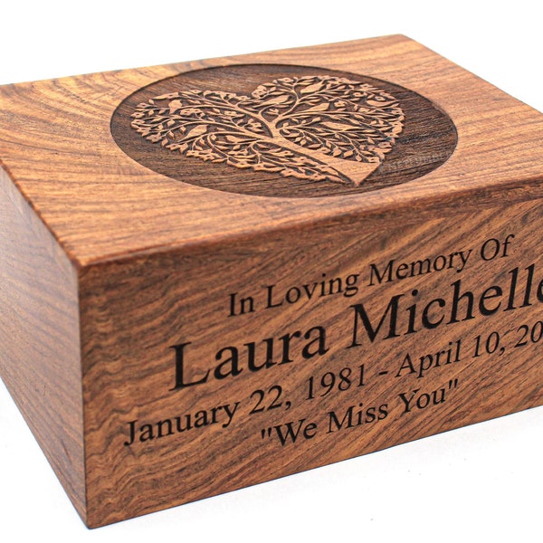 Personalized Urn Cremation Urn for Adult Human Ashes Tree Of Life Wooden Urn for Pets or Human Ashes Rosewood Funeral Urn Keepsake Box