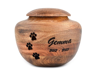 Personalized Pet Memorial Urn for Dogs & Cats Ashes, Custom Engraved Wooden Cremation Urn with Paw Prints, Small to Large Keepsake Box