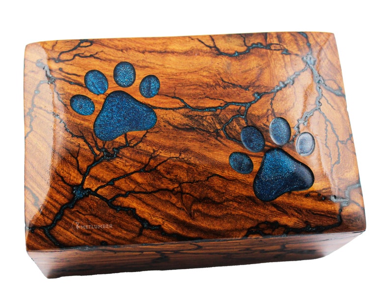 Fractal Burned 2 Paws Pet Cremation Urn for Dogs, Cats Ashes With Epoxy