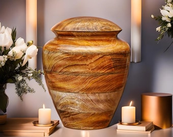 Personalized Cremation Urn for Human Ashes Adult Male Female Torched Wooden Funeral Urn Large Urn for Adults Wood Turned Keepsake Memorial
