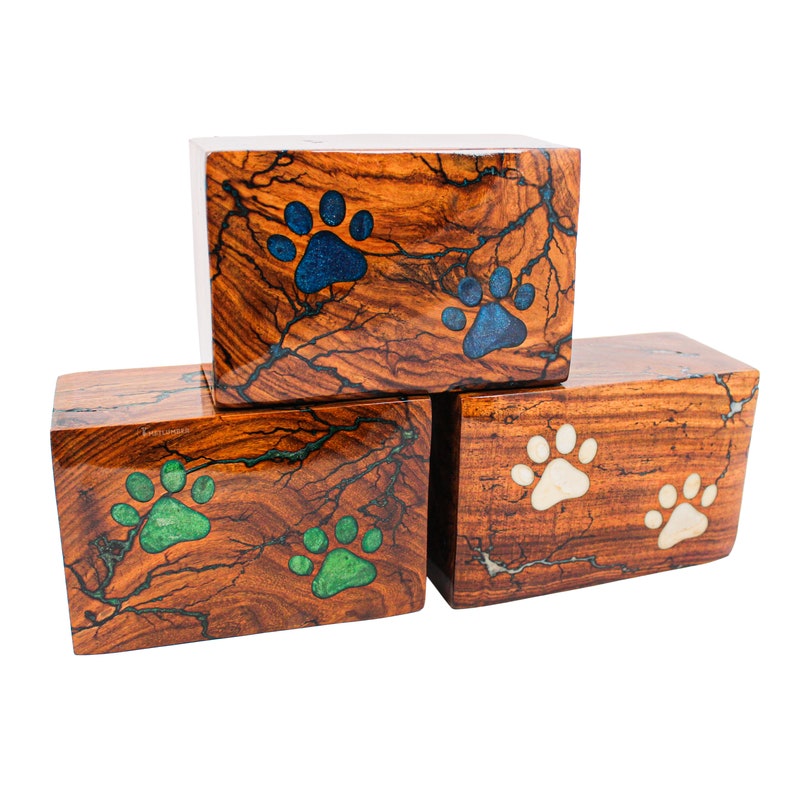 Fractal Burned 2 Paws Pet Cremation Urn for Dogs, Cats Ashes With Epoxy