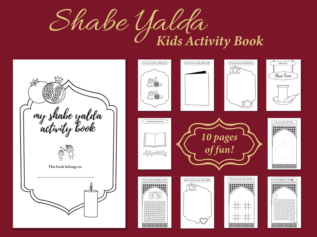 Shabe Yalda Night Kids Activity Book Persian Iranian Holiday Gift Favors Games Coloring Maze