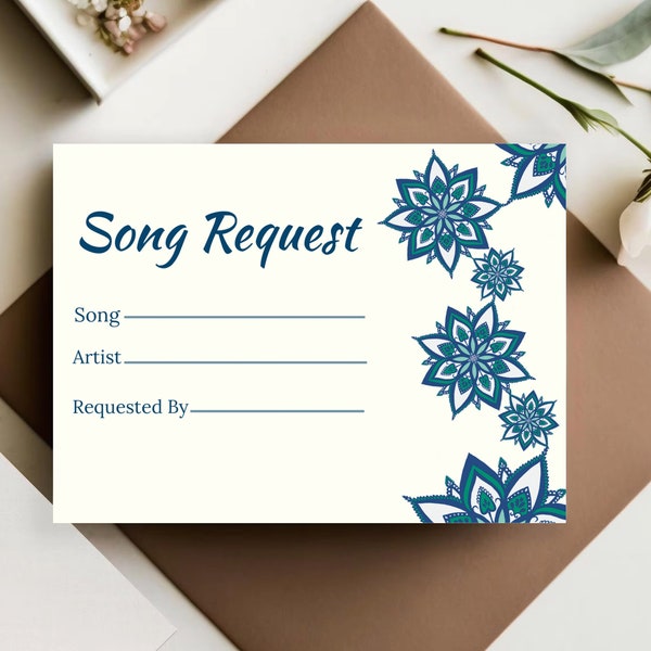 Song Request Card Wedding DJ Party Karaoke Slip Printable Digital Music Indian Desi Middle Eastern Mediterranean Ceremony Mosaic Rangoli