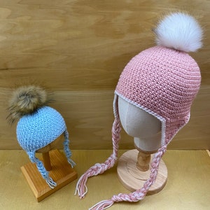 Single Pom Pom Earflap Hat, Earflap Hat with Pom Pom, Earflap Hat for All, Earflap Hat for Women, Earflap Hat for Kids, Baby Earflap Hat.