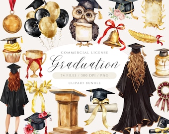 Paquete de imágenes prediseñadas de graduación: búho, sombrero, PNG de graduado de 2026 (descarga digital)