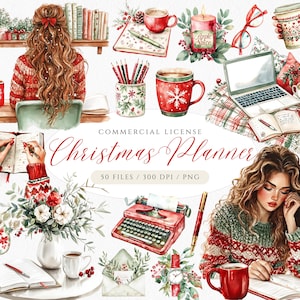 Weihnachten Planer Clipart, Aquarell Planer, Winter Planer, Journaling Clipart, Weihnachtsbücher, Heiße Schokolade Clipart Weihnachten PNG