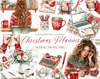 Clipart de planejador de Natal em aquarela: Diário de inverno aconchegante (download digital em PNG)