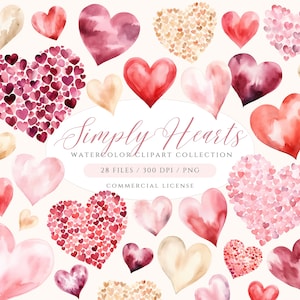 Aquarelle coeur Clipart, Clipart Saint Valentin, Clipart douce Saint-Valentin, coeur PNG, Clipart Saint-Valentin, coeur rose, jour de l'amour, en forme de coeur