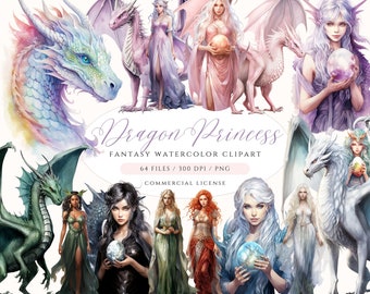 Dragon Princess Clipart, Fantasy Dragon Clipart, Princess Clipart, Elemental Dragon PNG, Fantasy Dragons, Fantasy Princess of Dragons