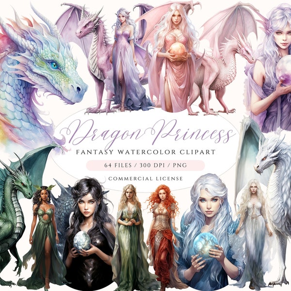 Dragon Princess Clipart, Fantasy Dragon Clipart, Princess Clipart, Elemental Dragon PNG, Fantasy Dragons, Fantasy Princess of Dragons