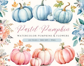 Clipart citrouille rose et bleu, clipart citrouille pastel, citrouilles et fleurs PNG, sexe révéler Clipart, Halloween pastel