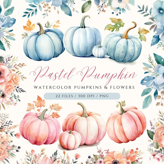 Pastel Pumpkin Clipart: Pink, Blue, and Floral PNG (Digital Download)