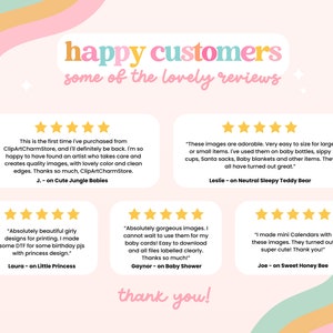 a pink background with five stars and the words happy customers