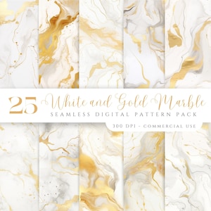 Modello senza cuciture in marmo bianco e oro Inchiostro alcolico oro bianco Pacchetto grande Diario shabby Carta digitale Diario spazzatura Scrapbook Carta marmorizzata
