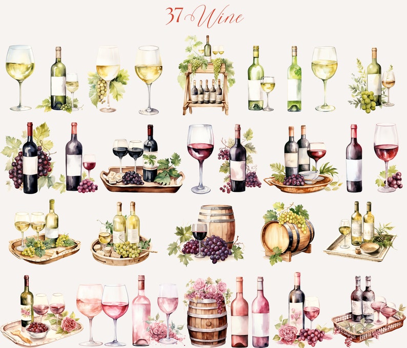 400+ Watercolor Cocktail Clipart Bundle: Mocktail, Champagne, Wine, Beer PNG image 5