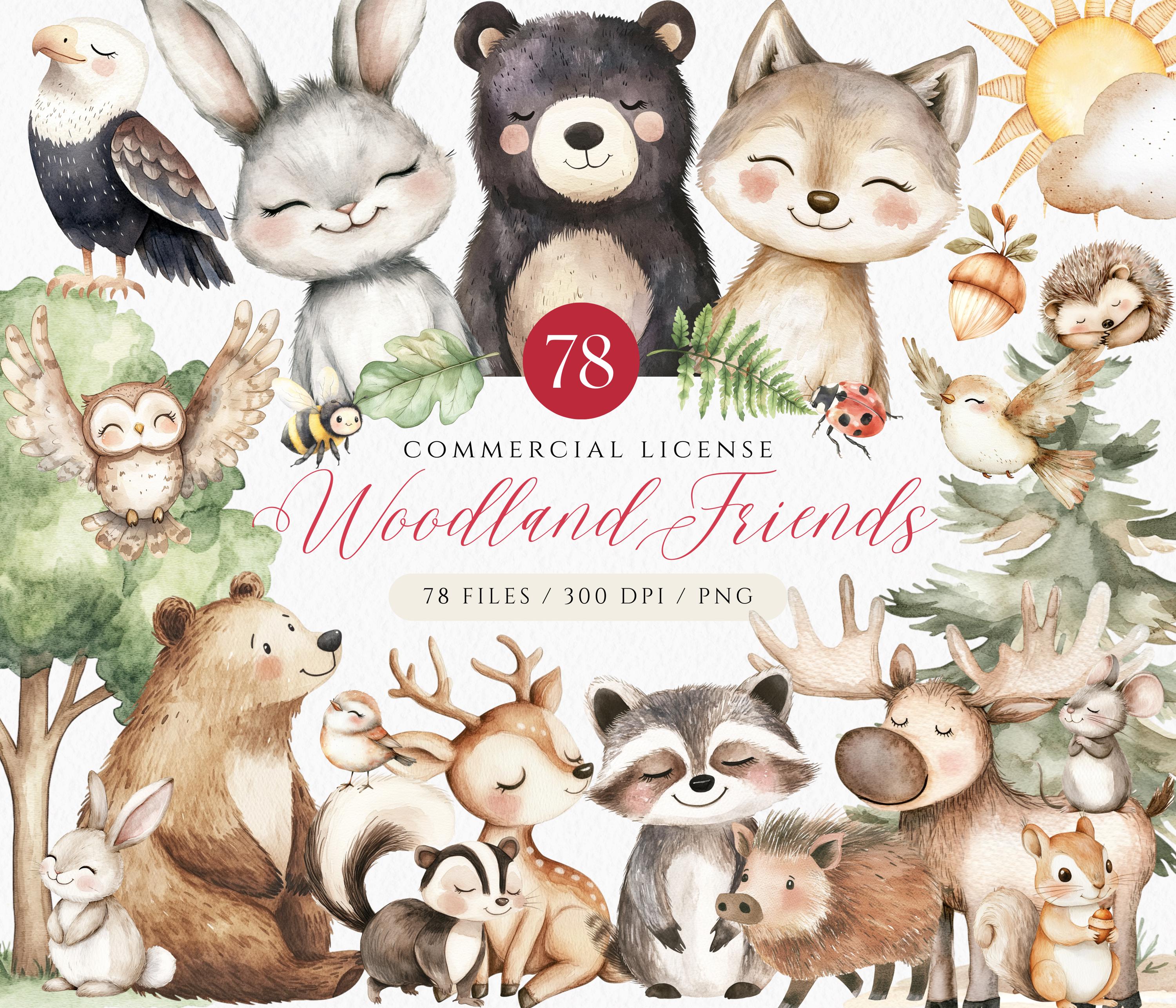 Watercolor Woodland Animals Clipart: Boho Nursery Decor (PNG Digital ...