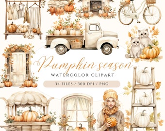 Fall Clipart, Pumpkin Season, Autumn Clipart, Pumpkin Clipart, Pumpkin Cart, Cottagecore Fall Clipart, Rustic Fall Clipart, Boho Fall