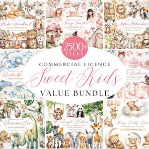 2500+ süßes Kinder Clipart Mega Bundle, Babyparty Clipart Waldtiere, Safari, Prinzessin PNG, rosa Fee, Teddybär Wert Clipart Bundle