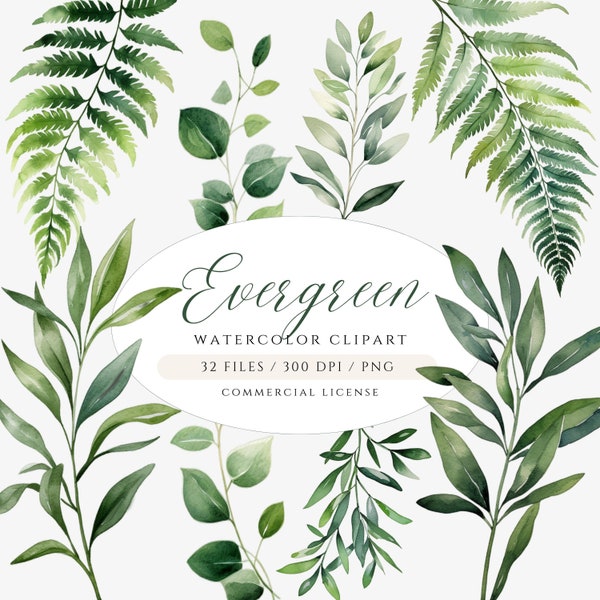 Watercolor Greenery Clipart Bundle DIY Botanical Clipart Watercolor Eucalyptus Clipart Wedding Clipart Watercolor Leaves Green Foliage