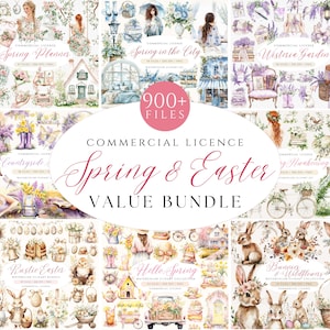 900+ vår- och påskclipartpaket, akvarellblommig clipart, Cottagecore kommersiellt skräpjournalkit