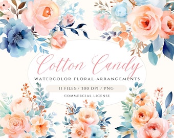 Dusty Blue Floral Clipart Peach Flowers Clipart Blue and Peach Flowers Dusty Blue Flowers PNG Spring Florals Watercolor Flower Clipart